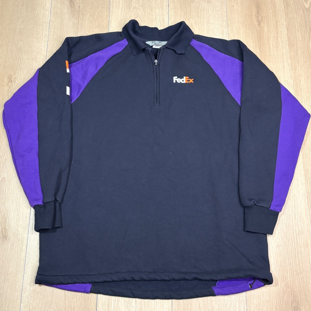 FedEx Stan Herman Image Authority 1/4 Zip Pullover Polo Mens Large Black Purple